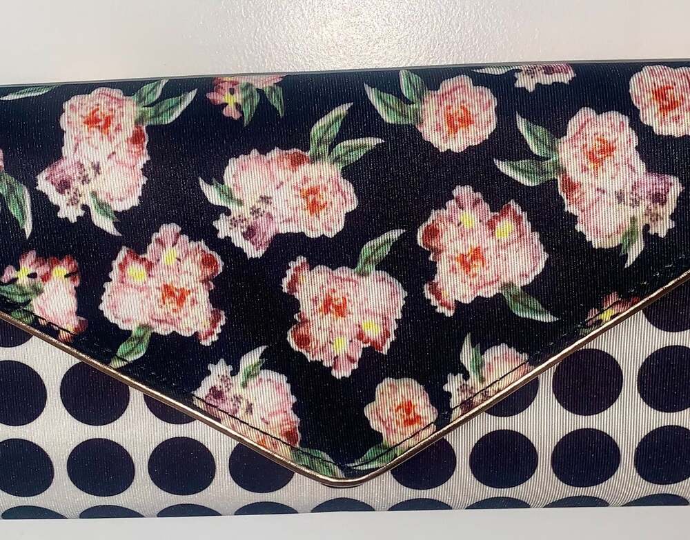 Aldo‎ Pink Black Floral Polka Dot Clutch